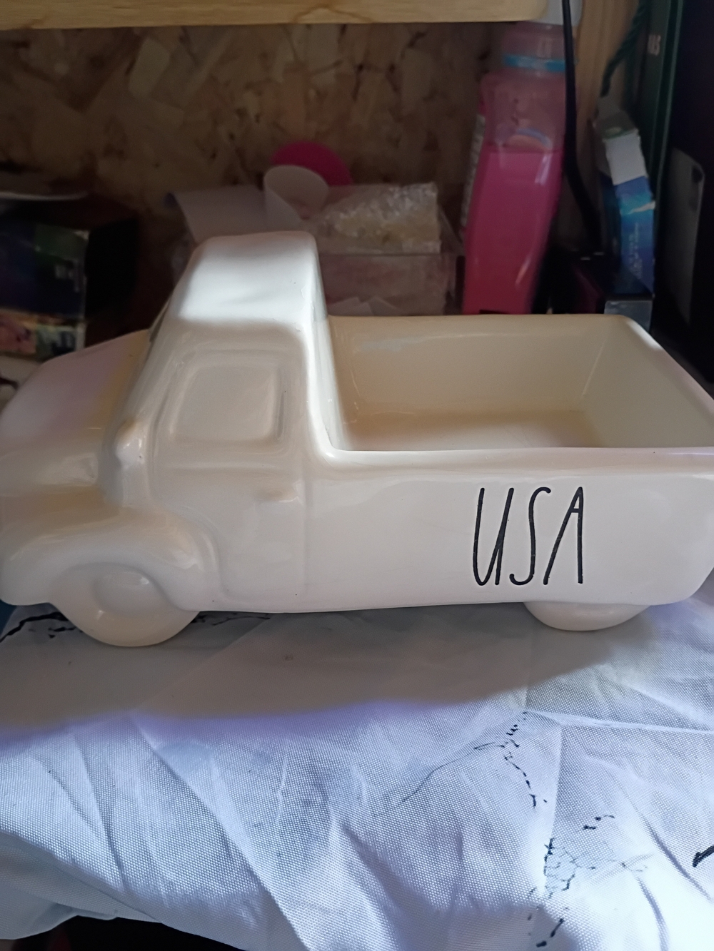 Rae Dunn White Ceramic Truck Planter with USA Script